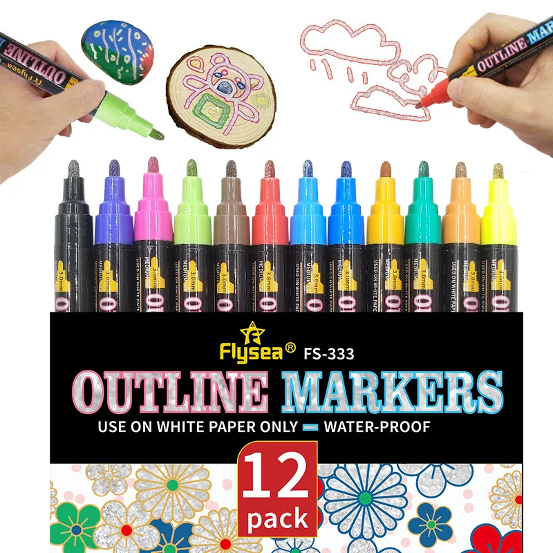 

12 Colors/Set Double Line Pen Metallic Color Magic Outline Marker Pen Glitter for Drawing Painting Doodling School Art Supplies