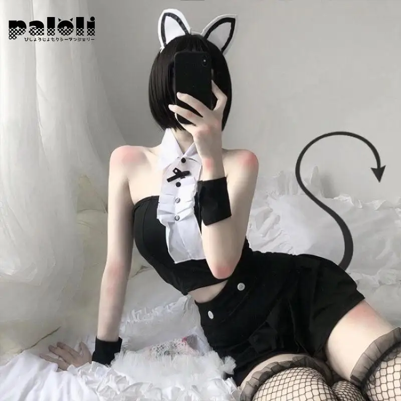 Эротический фартук горничной милый кот костюм для косплэя Лолита Babydoll платье