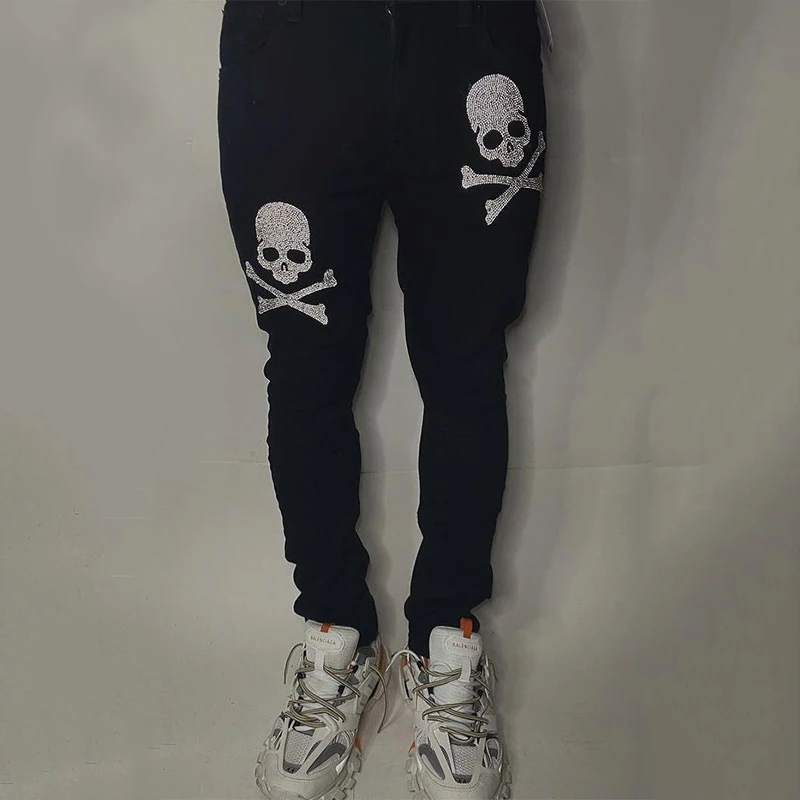 Man Stretchy Jeans Black Skinny Hot Drill Punk streetwear Biker Trousers Men's Clothes All-match Slim Fit Denim Pencil Pants Y2k