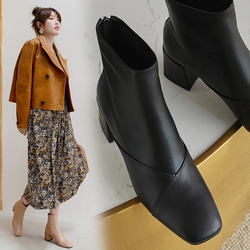 

Хит продаж, кожаные женские ботинки на весну/осенняя одежда с застежкой-молнией; Женские ботильоны; Модная обувь на каждый день; Женские туф...