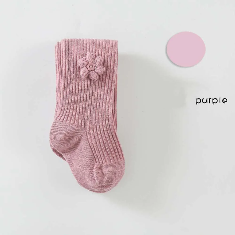 purple M Мягкие хлопковые колготки для детей; сезон весна-осень-зима; колготки с цветами; хлопковые колготки для маленьких девочек; детские вязаные колготки; collant - Цвет: purple M