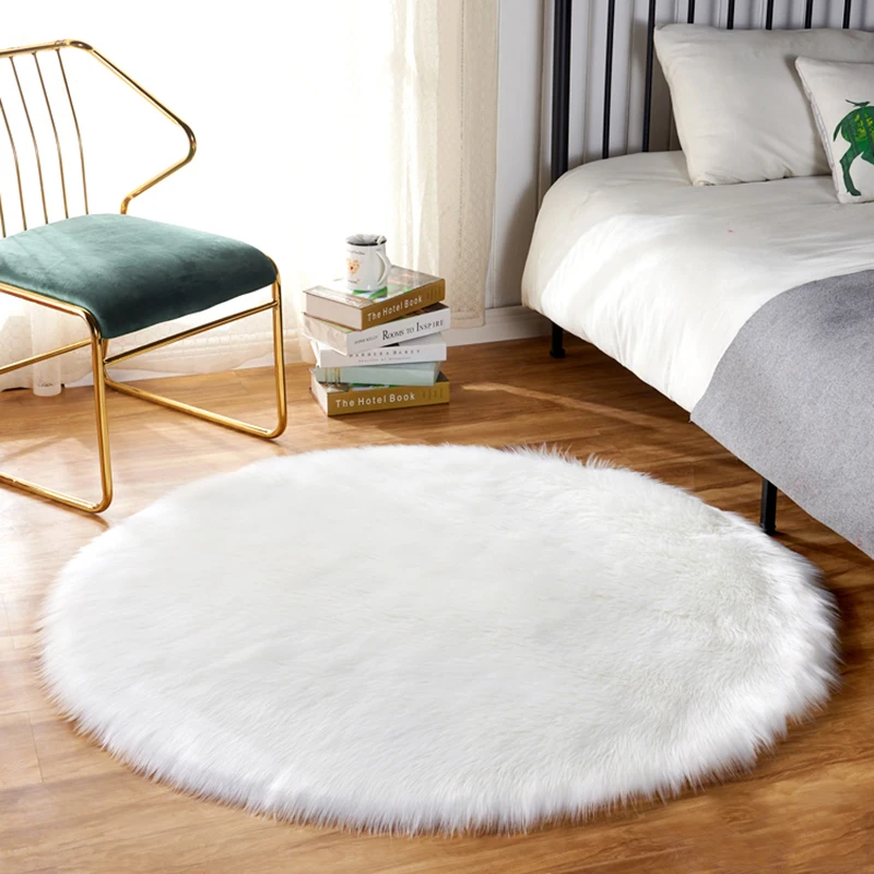 

Round Carpet Fluffy Soft Faux Sheepskin Fur Area Rugs Object Decoration LivingRoom Home Decor Bedroom Floor Mat Girl Sports club