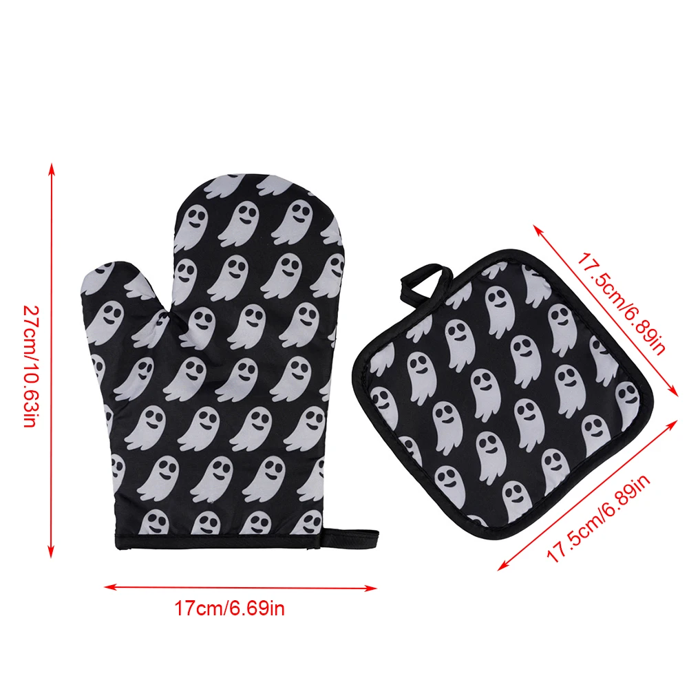 

2pcs Halloween Microwave Baking BBQ Glove Cotton Oven Mitts Heat Resistant Linen Potholder Non-slip Kitchen Cooking Tools Mitten