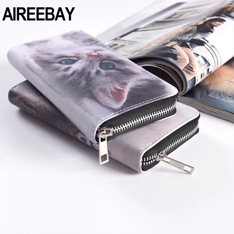 AIREEBAY/женские кошельки с 3D принтом из мягкой искусственной кожи с кошками и животным узором, монета с изображением женщины, кошелек, маленькие сумки, кошелек, сумки