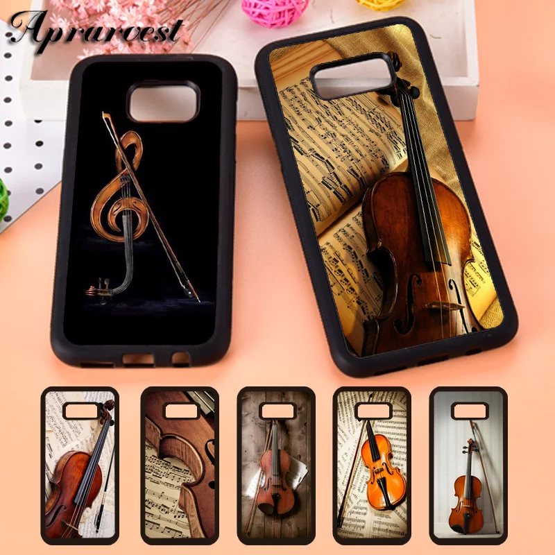 Aprarvest Elegant Wooden Violins Bow Sheet Music Phone Case Cover For Samsung S5 S6 S7 edge S8 S9 Plus S10 S10E Note 5 8 9 10