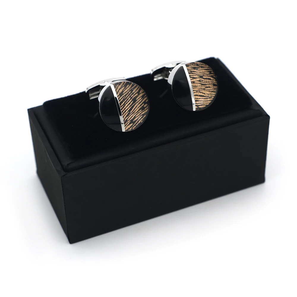 

New Arrival Fashion Cuff Links Wooden Color Glass Material Men's Crystal Round Cufflinks Free Shipping