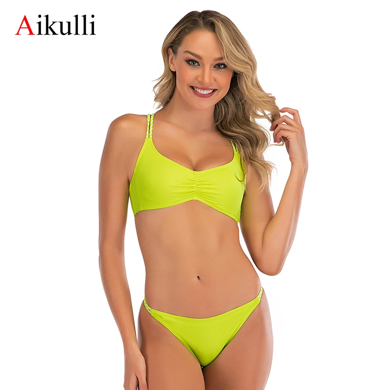 

2020 Sexy Bikinis Swimsuit Women Bathing Suits Bikini Swimwear Print Low Waist Swimsuit Green Female Summer Beachwear Swim Suit