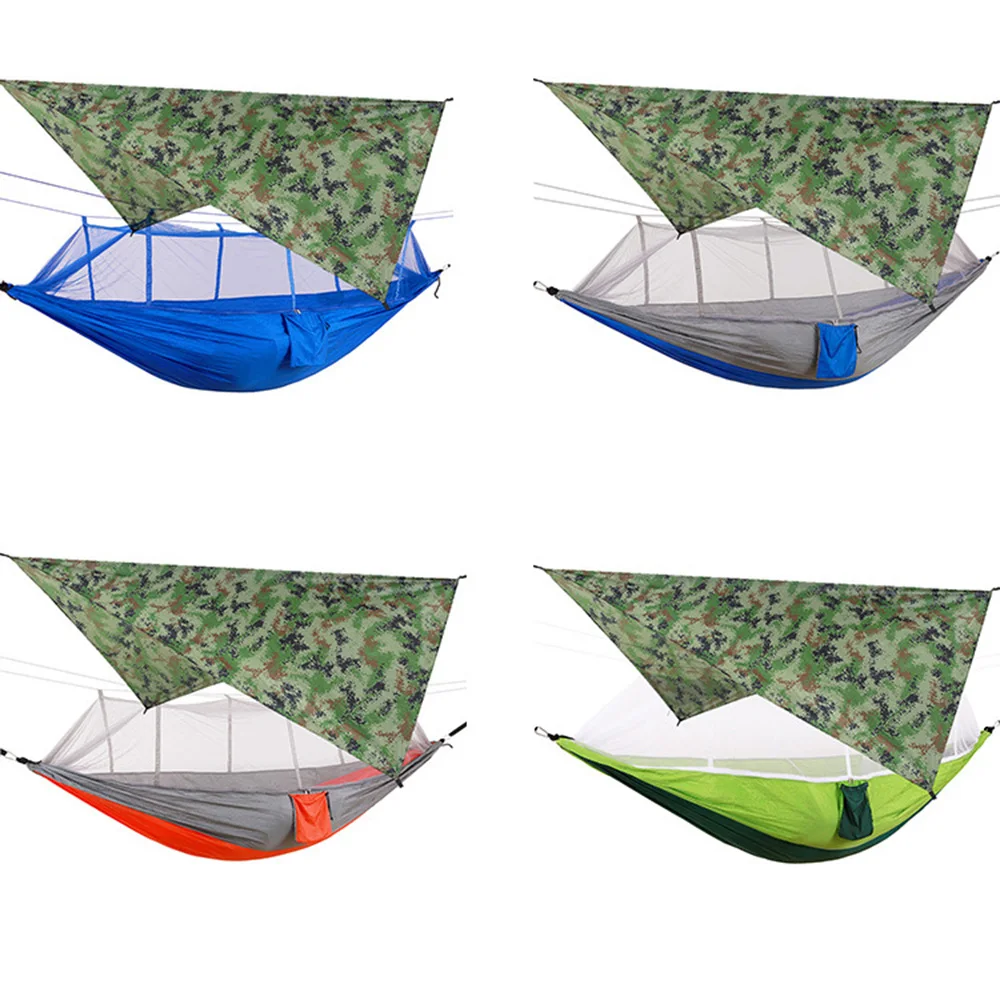 

Portable Camping Hammock With Mosquito Net And Rain Fly Tarp Canopy Nylon Double Hammocks High Quality Hiking Outdoor Furniture