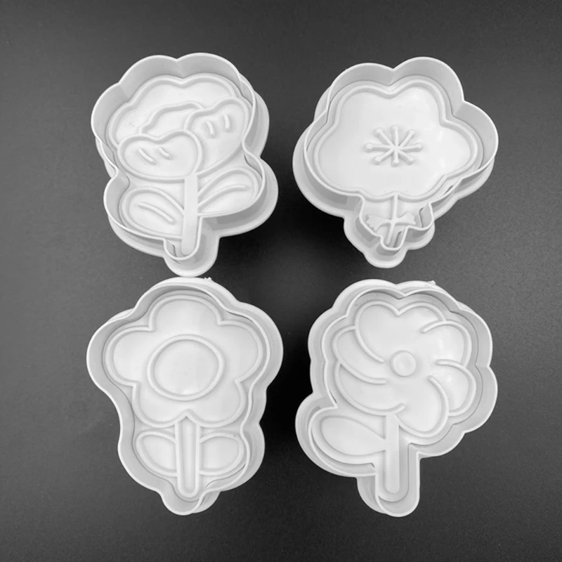 

4pcs/set Flower Plastic Biscuit Mold DIY Kitchen Cake Decorating Tools Cookie Cutter Stamp Fondant Embosser
