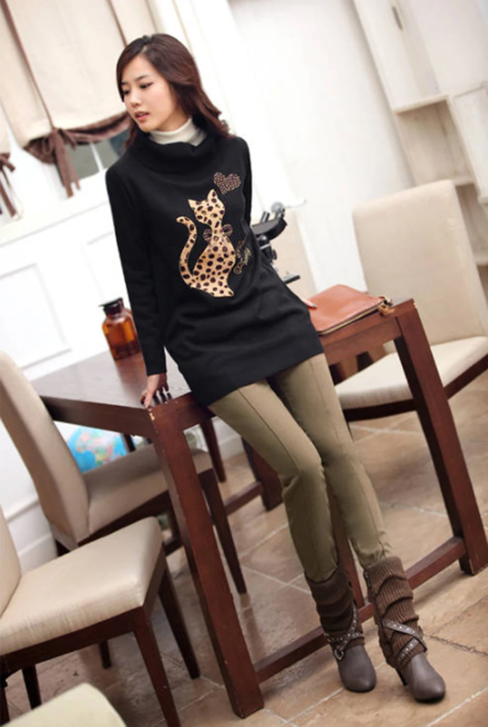 Женские зимние штаны из флиса с высокой талией обтягивающие теплые цвета хаки