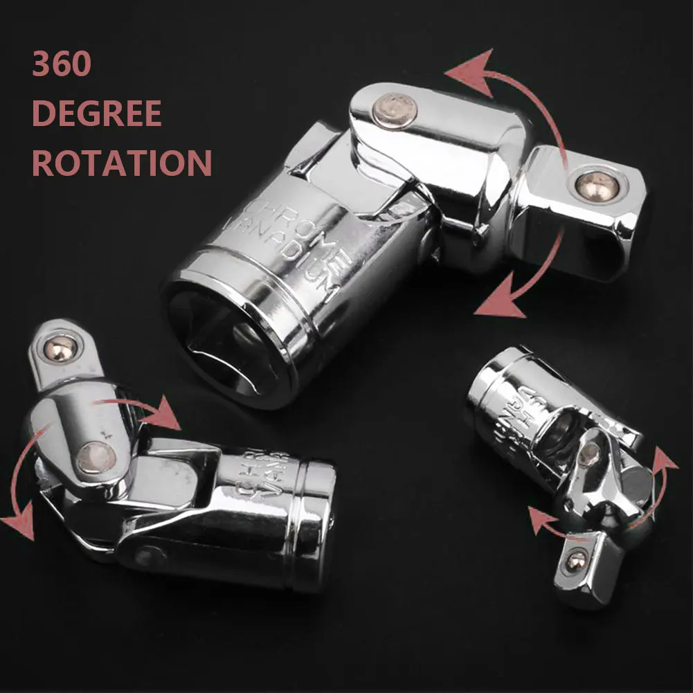 

3PCS Universal Joint Set 1/4Inch 3/8Inch 1/2Inch Drive Swivel Chrome Extension Rod Steel Impact Socket Wrench Rotary Adapter