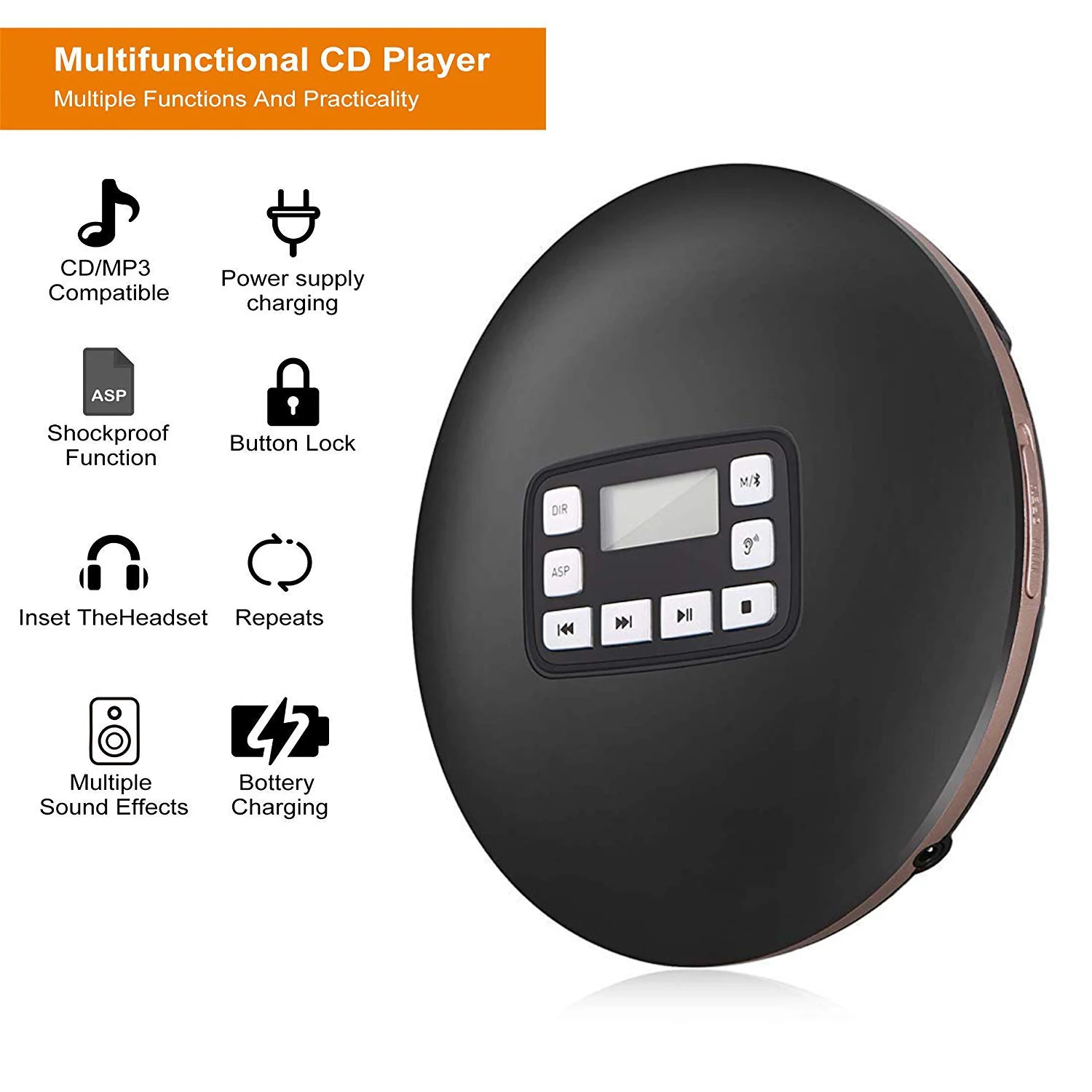 Портативный cd плеер HOTT Bluetooth4.1 со светодиодным дисплеем защита от пропуска