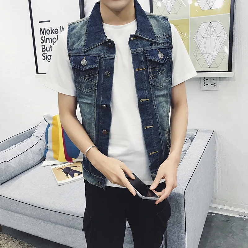 Оптовая продажа новинка 2021 мужской ковбойский джинсовый жилет в Корейском стиле