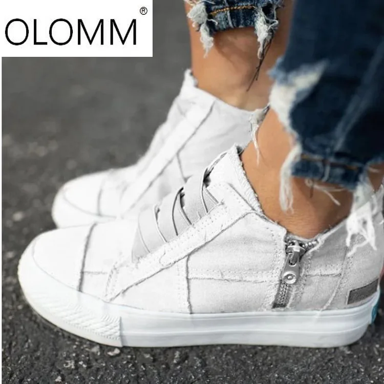 

Canvas Shoes Sports Shoes Large Size Side Zipper High Top Women's Shoes