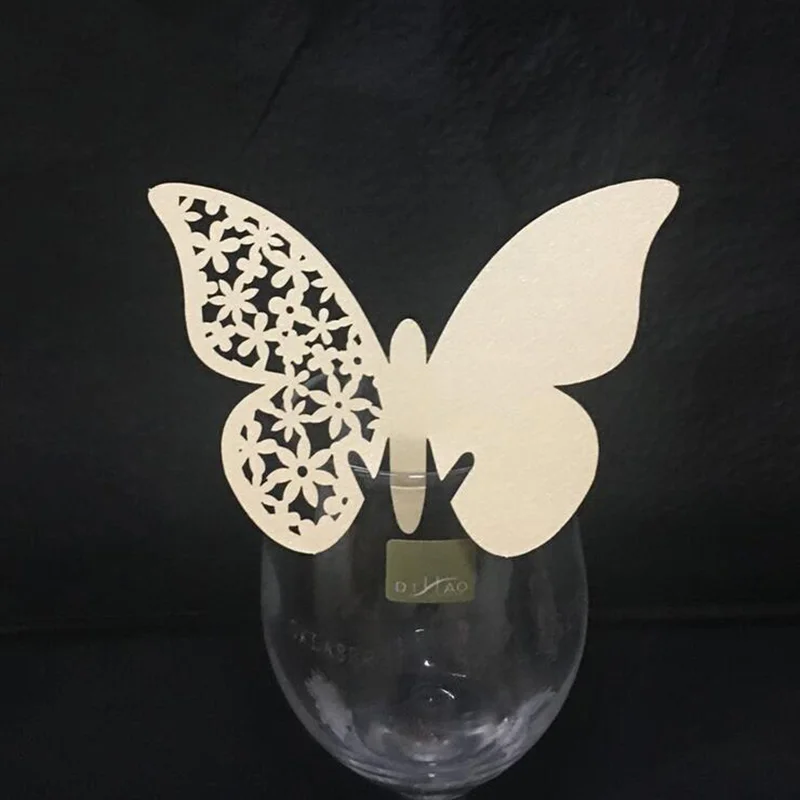 50 шт./лот лазерная резка с бабочками для стола марка вина стекло Имя Место карты