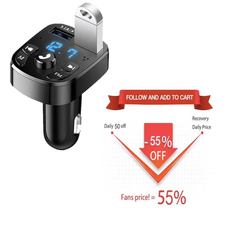 

Bluetooth-compatible Version 5.0 FM Transmitter Car Quick Card Kit Player USB QC3.0 AUX Charger Dual & With Voltmeter IN/OU J6N3