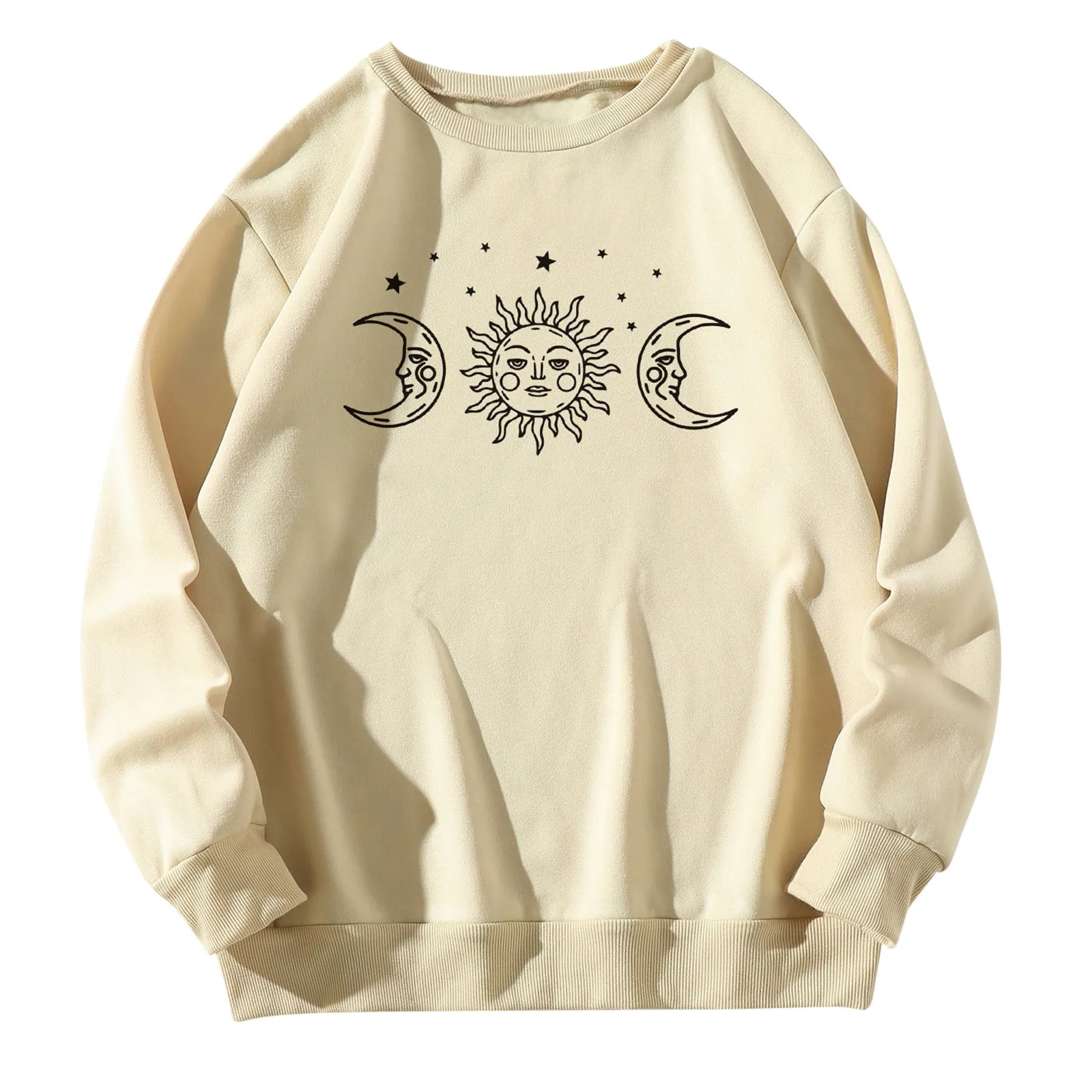 

Women Thin Sweatshirts Sun Moon Print Round Neck Multicolor Long Sleeve Casual Loose Sweatshirt Худи Street Hip Hop Fashion R5