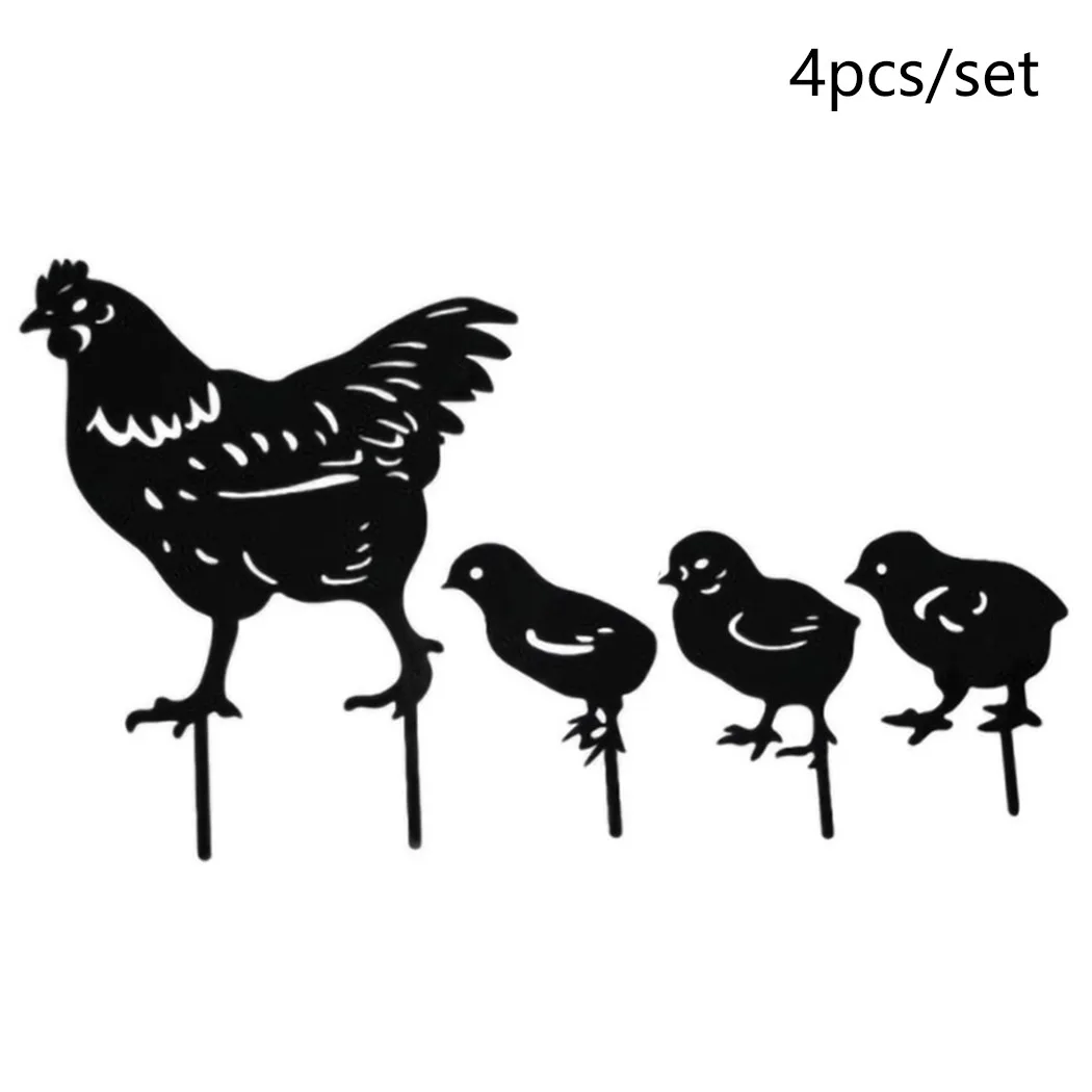 

4pcs Chickens Ground Plug Garden Decor Acrylic Backyard Black Chickens
