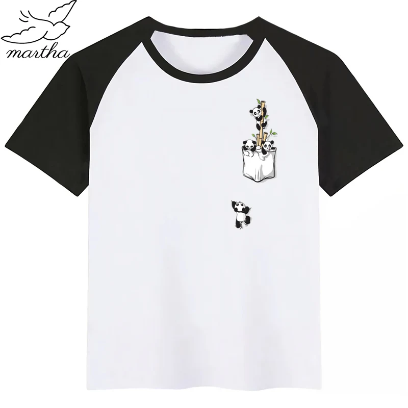 Pocket Pandas Baby Boy Clothes Funny Cartoon Print T-shirt Kids Summer O-Neck Tops Boys & Girls Tshirt | Детская одежда и обувь