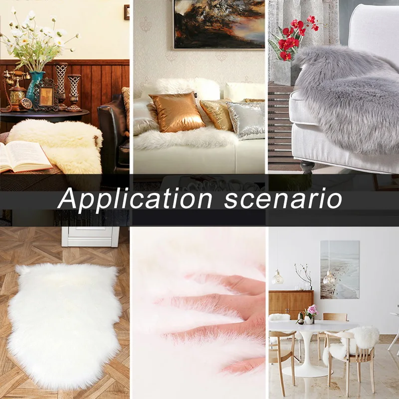 

Long Hair Solid Mat Seat Pad Home Decor Luxury Rectangle Soft Sheepskin Fluffy Area Rug Faux White Fur Carpet Shaggy Living Room