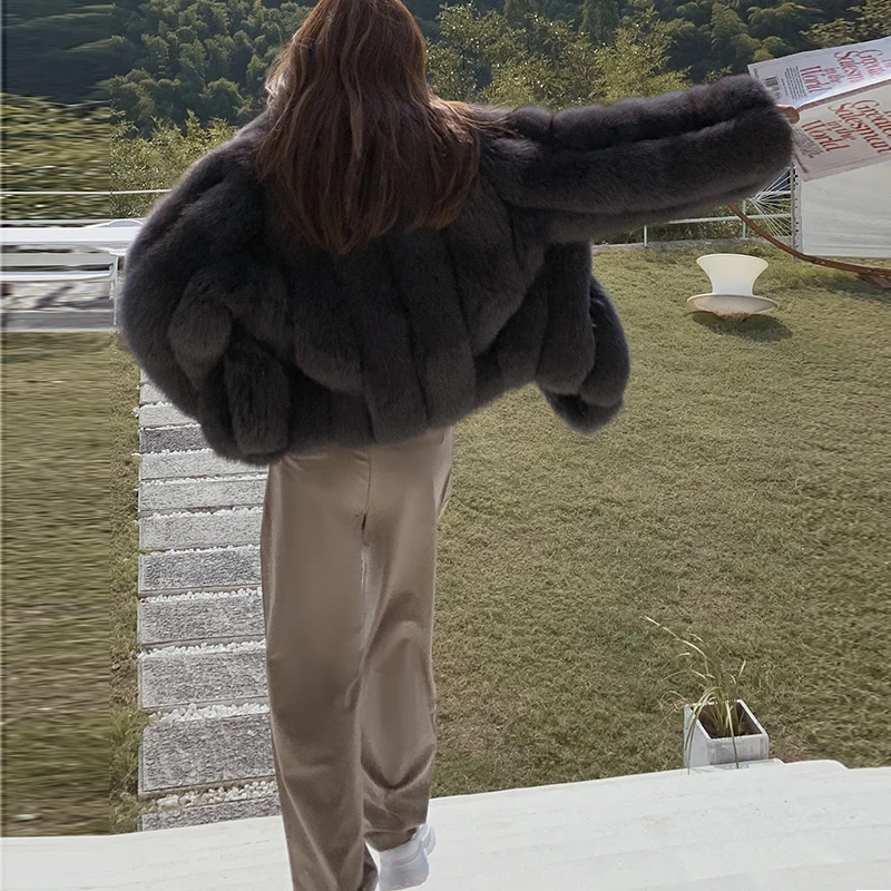 

Real Natural Fox Ladies Coat Women Fur Jacket Long Sleeve