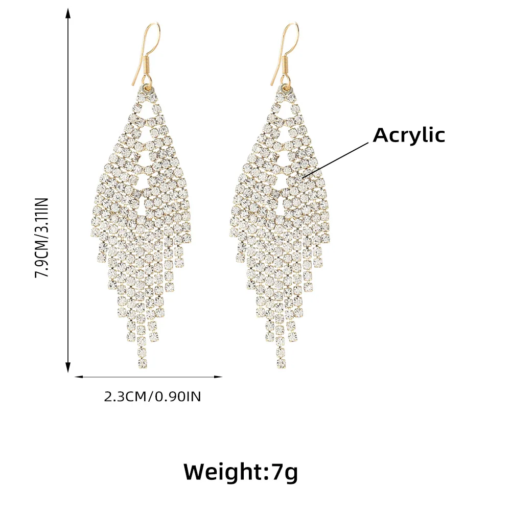 

New Cheap Items Geometric Full Iced Out Drop Earrings for Women 2021 Korean Fashion Long Tassel Crystal Earring Piercing Jewelry