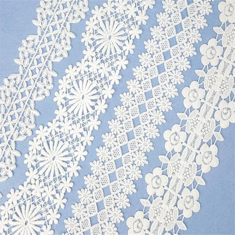 Белая Цветочная хлопковая вышитая кружевная ткань искусственная отделка