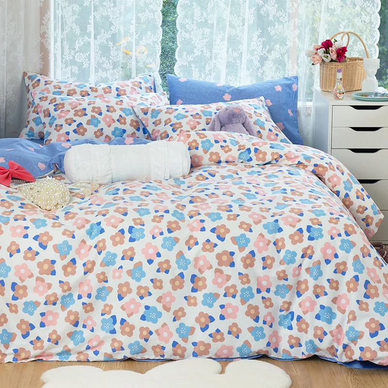

2021 new autumn and winter cotton flower four-piece girl student children single bed bedding pillowcase bed sheet cute wholesale