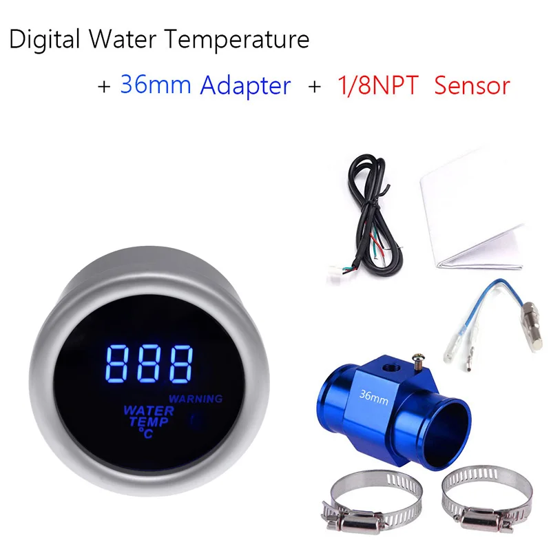 36mm Adapter 52 мм Автомобильный датчик температуры воды синий светодиодный цифровой термометр для мотоцикла Датчик температуры воды Соединительный датчик трубы адаптер 1/8NPT - Цвет: 36mm Adapter