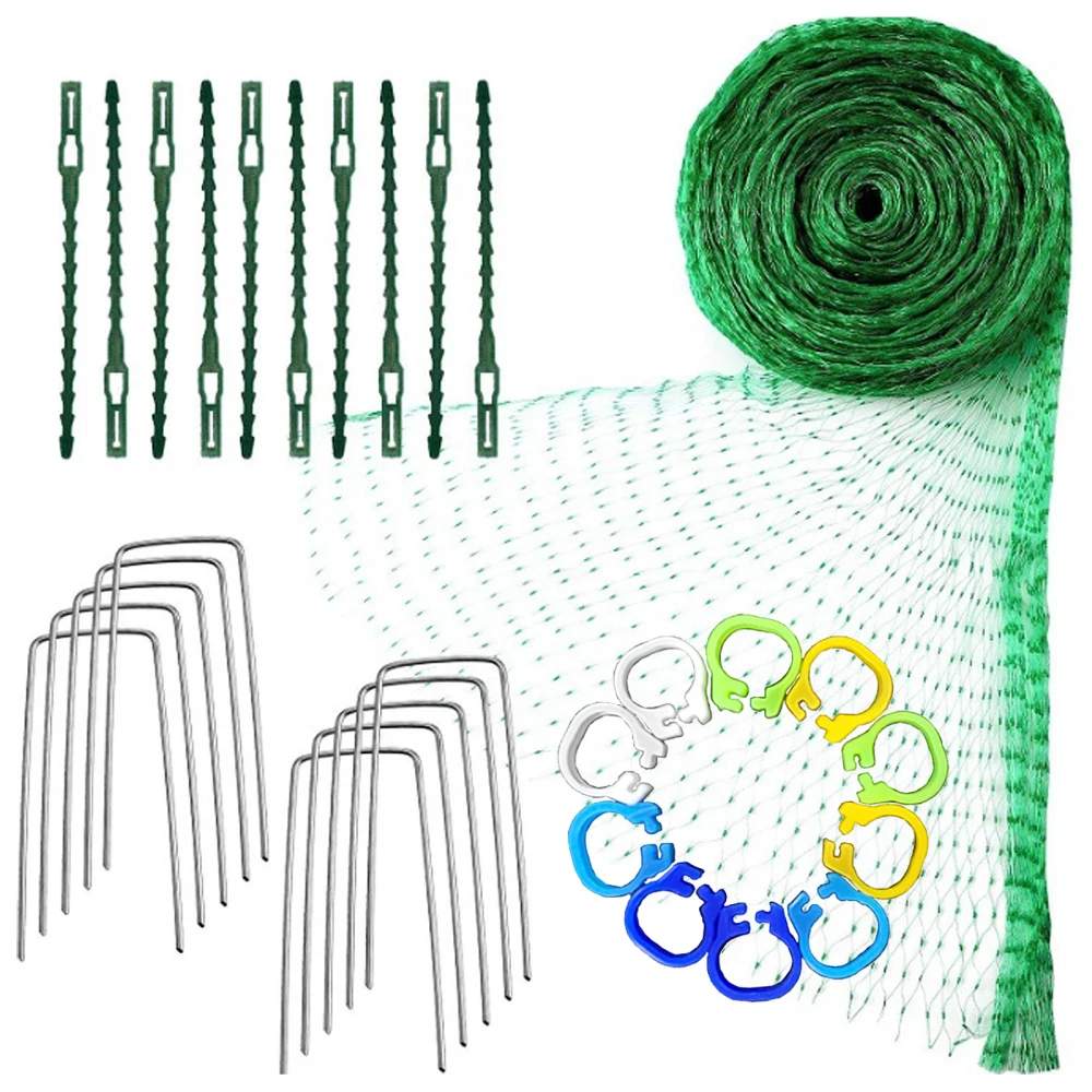 

4*10m Plants Bug Insect Bird Net Garden Netting Greenhouse Mesh Nets Summer U-shaped PE Ground Nails Cable Ties Protection