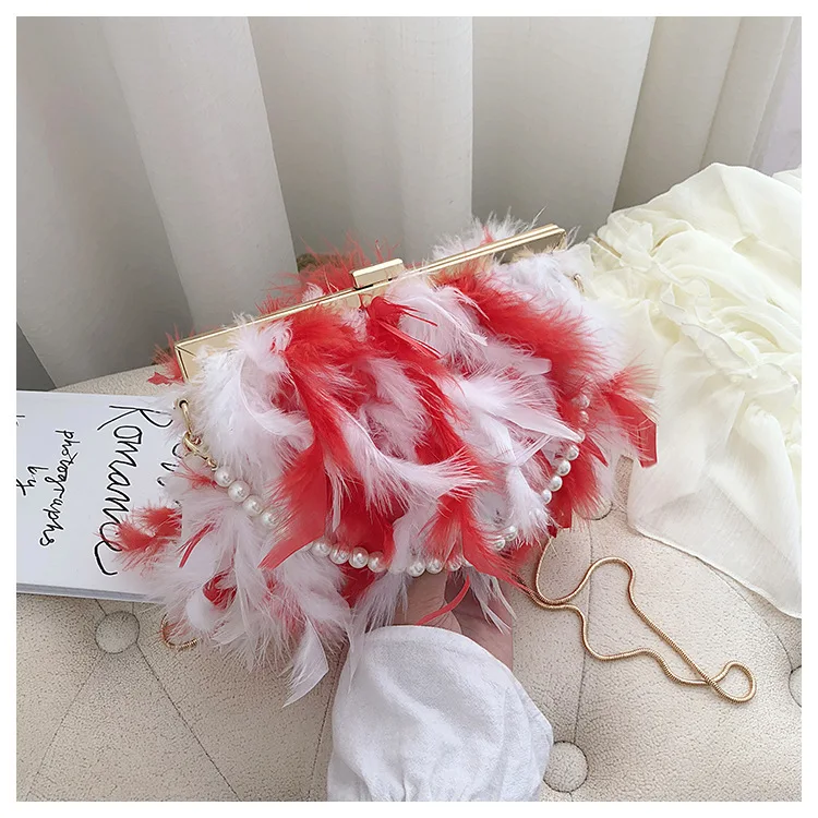 Роскошные шикарные сумочки для женщин известных брендов, женские сумочки с перьями страуса, Дизайнерские Сумочки на цепочке, вечерняя сумочка-клатч