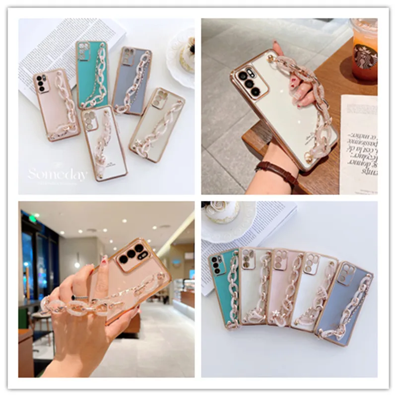 

Crystal Wristband Chain Protective Cover Coque Phone Case For iPhone 13 12 11 Pro XS MAX XR X SE 2 8 7 Plus Anti-fall Soft Shell