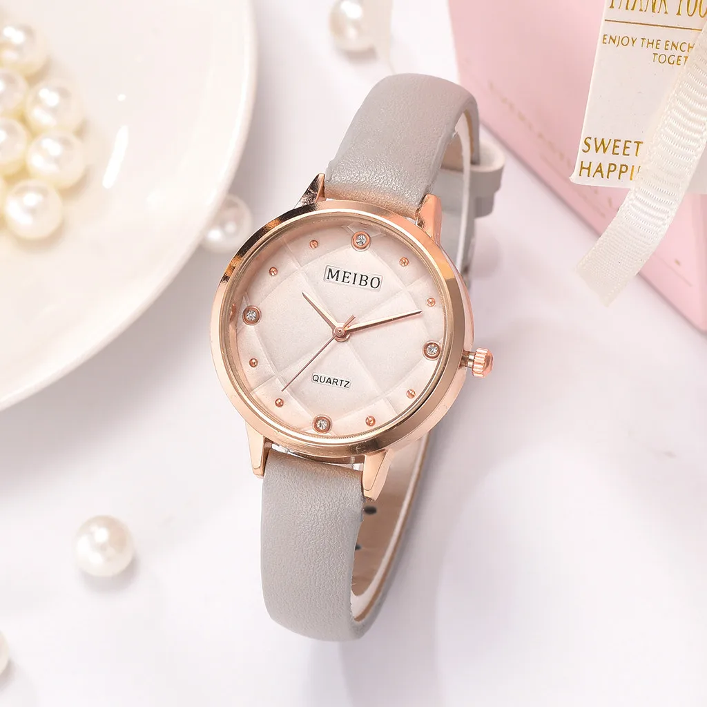 Новые простые женские часы модные кожаные со стразами кварцевые наручные