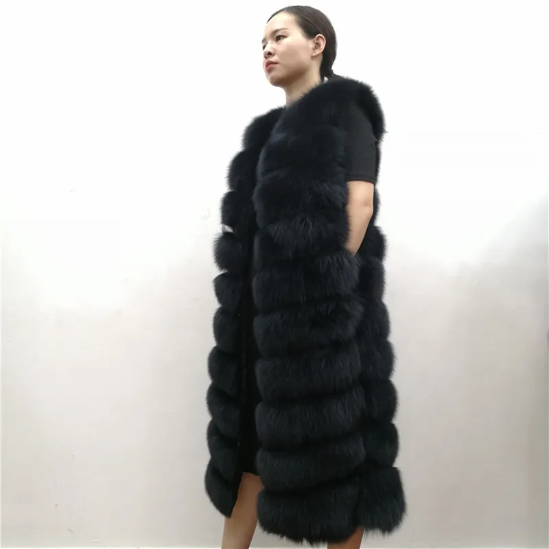 Женский Длинный Меховой жилет теплая зимняя безрукавка из натурального Лисьего