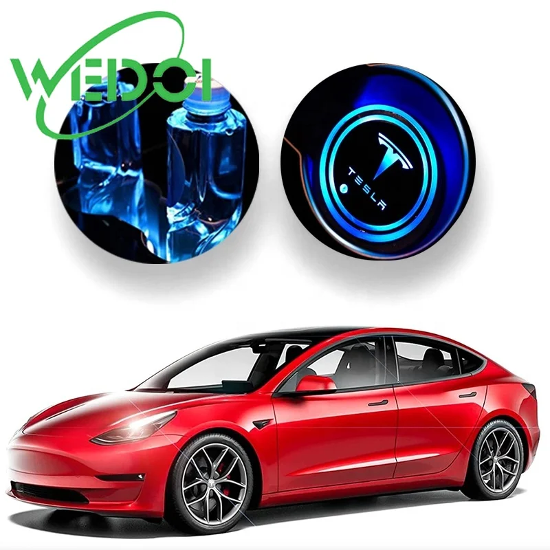 

LED Car Cup Holder Lights For Tesla Model 3 Changing USB Mat Luminescent Cup Pad LED Atmosphere Accessories