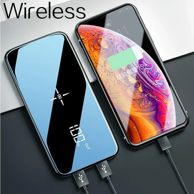 Быстрая зарядка беспроводной внешний аккумулятор Двойной USB зеркальный экран