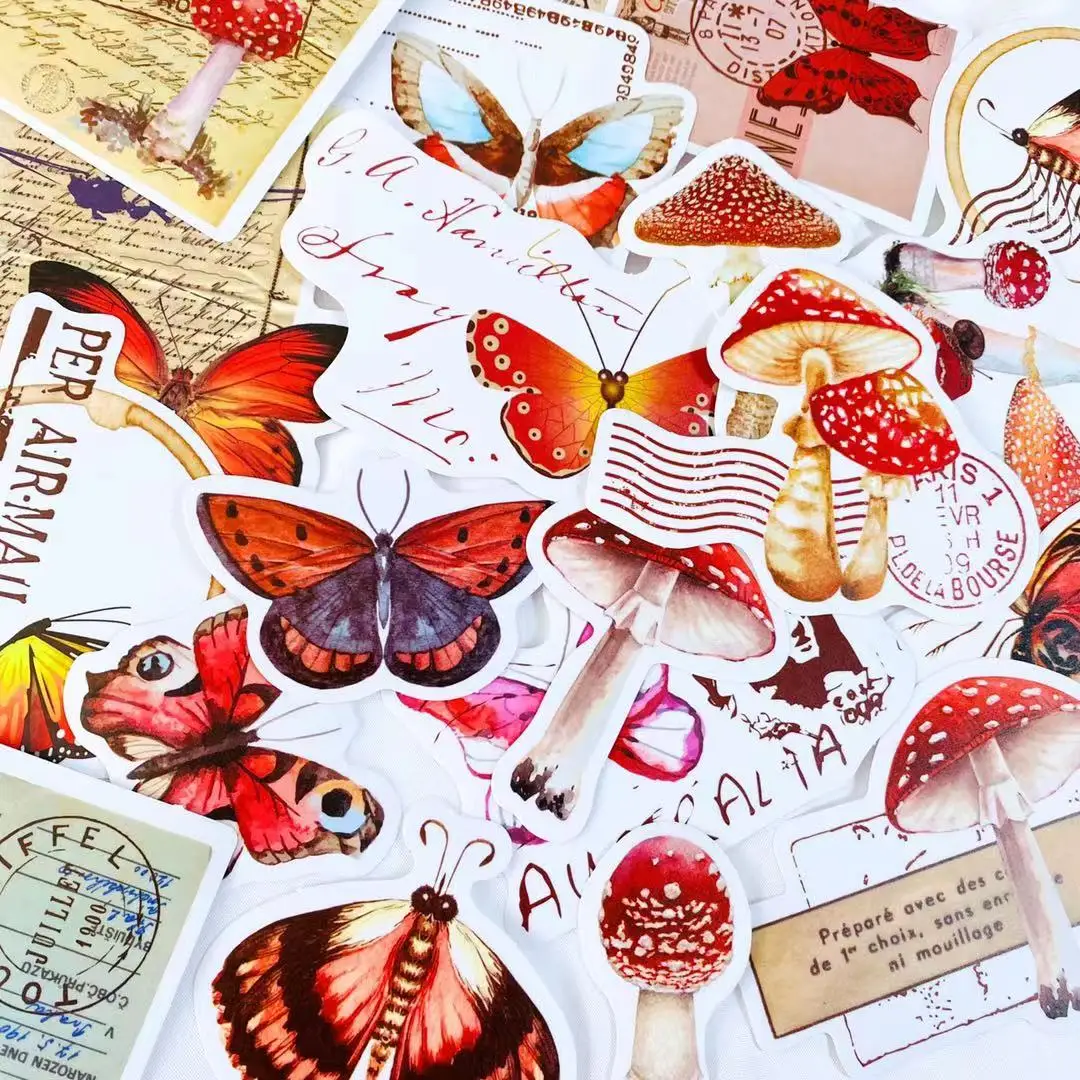 Винтажная наклейка в виде бабочки гриба букв сделай сам скрапбукинг нижний