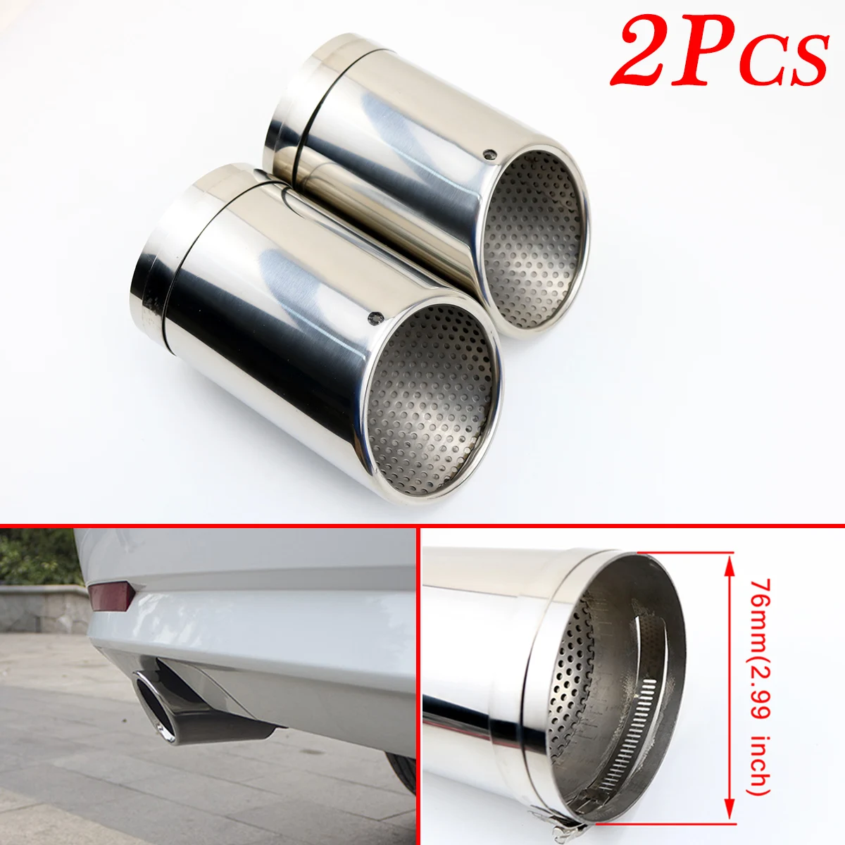 2 шт. универсальный стальной глушитель выхлопной трубы 76 мм 3 дюйма|Шумоглушители|