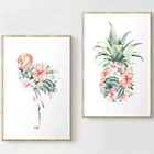 Скандинавский постер с фламинго и ананасами и цветами, холст с рисунком, летняя Минималистичная Настенная картина, домашний декор