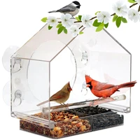 acrylic transparent window bird feeder bird house with powerful suction cup and detachable sliding seed tray drain holes