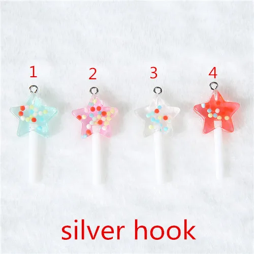 silver hook 12 шт смешанные маленькие звезды леденец 38*20 мм Блестящий леденец милые плоские с оборота кабошоны из смолы украшения для сережек и кулонов - Цвет: silver hook