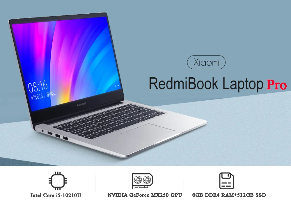 Xiaomi Redmibook 14 дюймовый ноутбук Intel Core i5-10210U четырехъядерный NVIDIA GeForce MX250 8 ГБ 512 ГБ SSD DDR4 Win10 ультратонкий ноутбук
