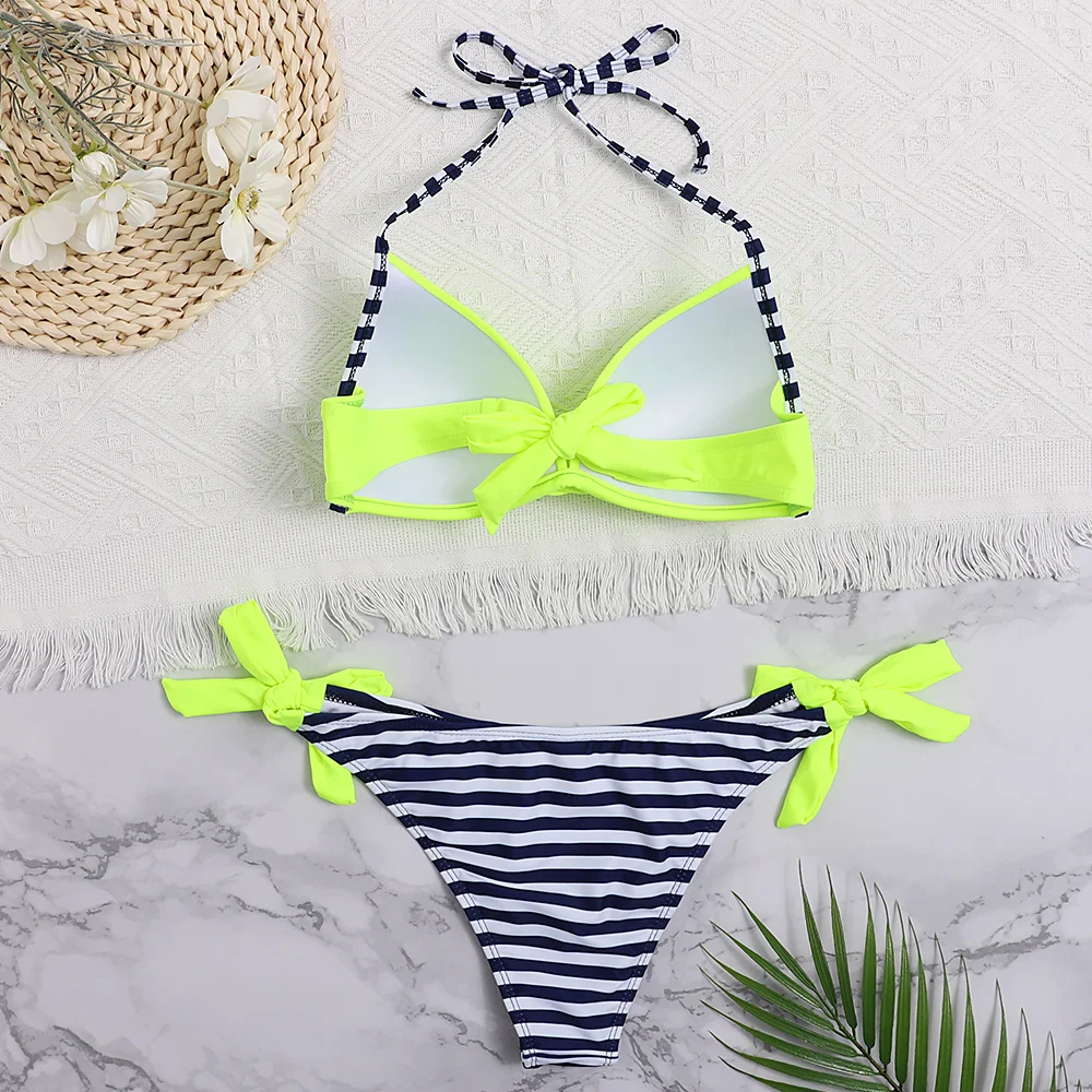 ФЛУОРЕСЦЕНТНОЕ сексуальное бикини с эффектом пуш ап большой купальник принтом