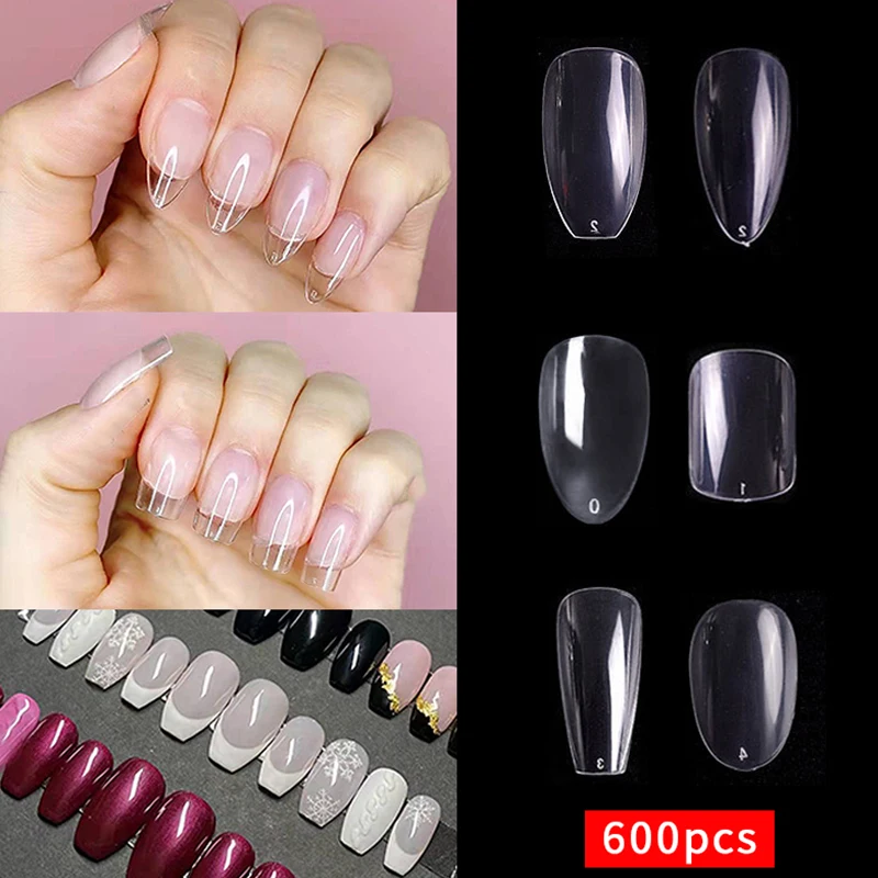 Короткий квадратный миндаль накладные ногти скульптурный гроб тонкий полное