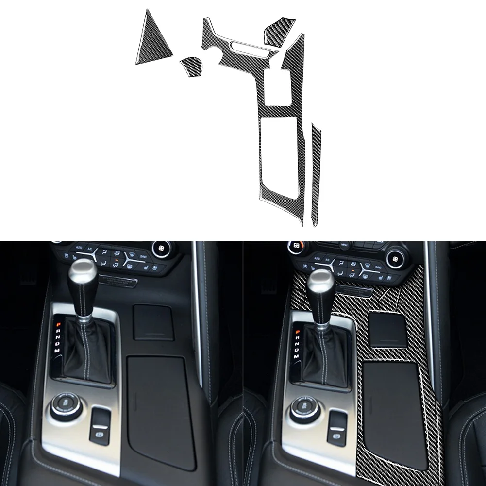 

5pcs Car Interior Cover Trim Accessories Carbon Fiber Gear Shift Panel Cover Sticker for Chevrolet Corvette C7 14-19