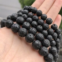 natural black volcanic lava stone beads round volcanic stone spacer bead for jewelry 4681012mm diy men bracelet necklace