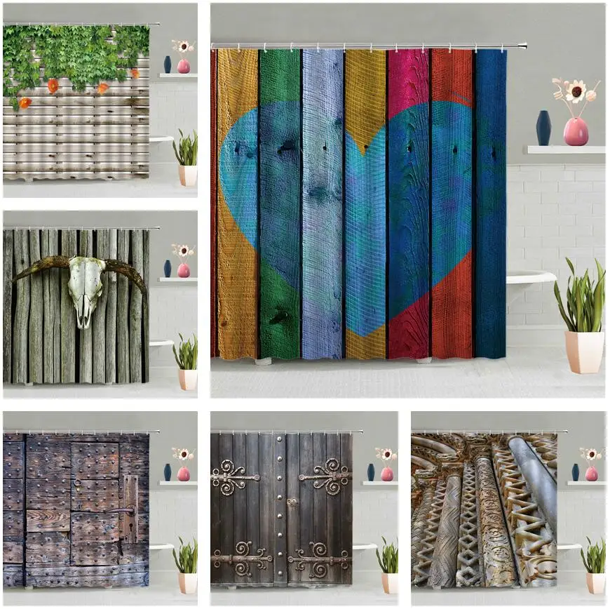 

Занавеска для душа, с изображением сердца, деревянной двери, водонепроницаемая