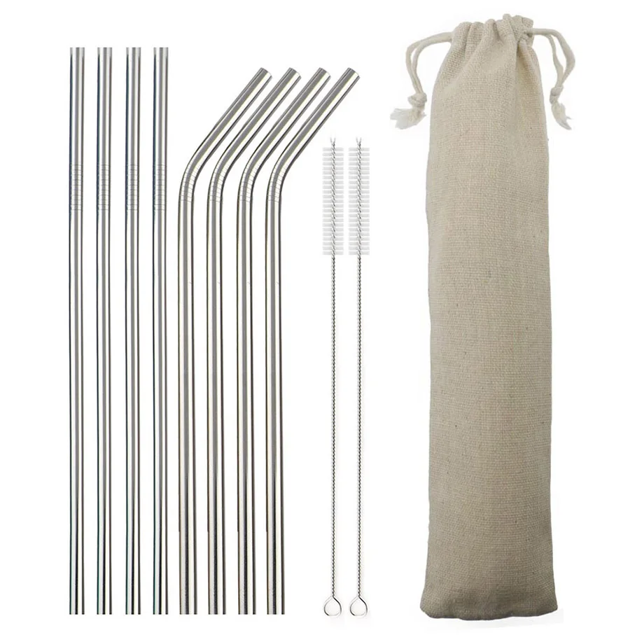 8 Pcs Silver 1/4/8 шт. мульти металлическая соломинка комплект многоразовые соломы 304 Нержавеющая сталь соломинки с кистью экологически-безопасные соломинки для кружек 20/30 унций - Цвет: 8 Pcs Silver