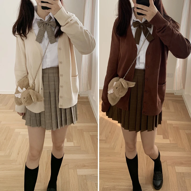 Японский Весна и осень JK форма основной Осенняя Униформа Западный свитер юбка в