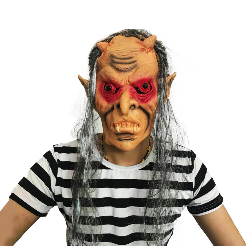 Черные волосы страшная маска для лица монстра пугающая забавная шоу на вечерние